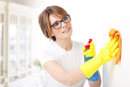 Professional cleaning team working in a busy Soho commercial space